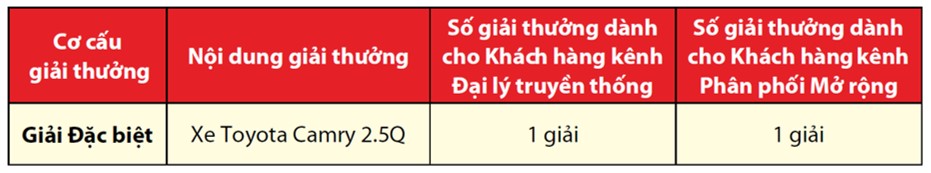 Cơ cấu giải thưởng Chương trình khuyến mại Mừng Xuân bình an, Rinh quà cực sang